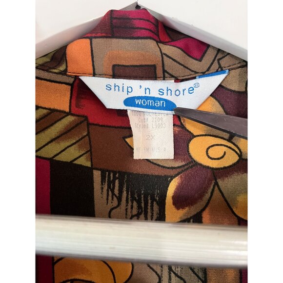 Vintage Ship N Shore Women Short Sleeve Button-Up Shirt 2X Abstract Floral Print - Picture 4 of 9